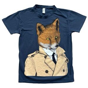 SOL’S Detective Fox in Trench Coat Smoking Cigarette Shirt Size S Graphic Tee